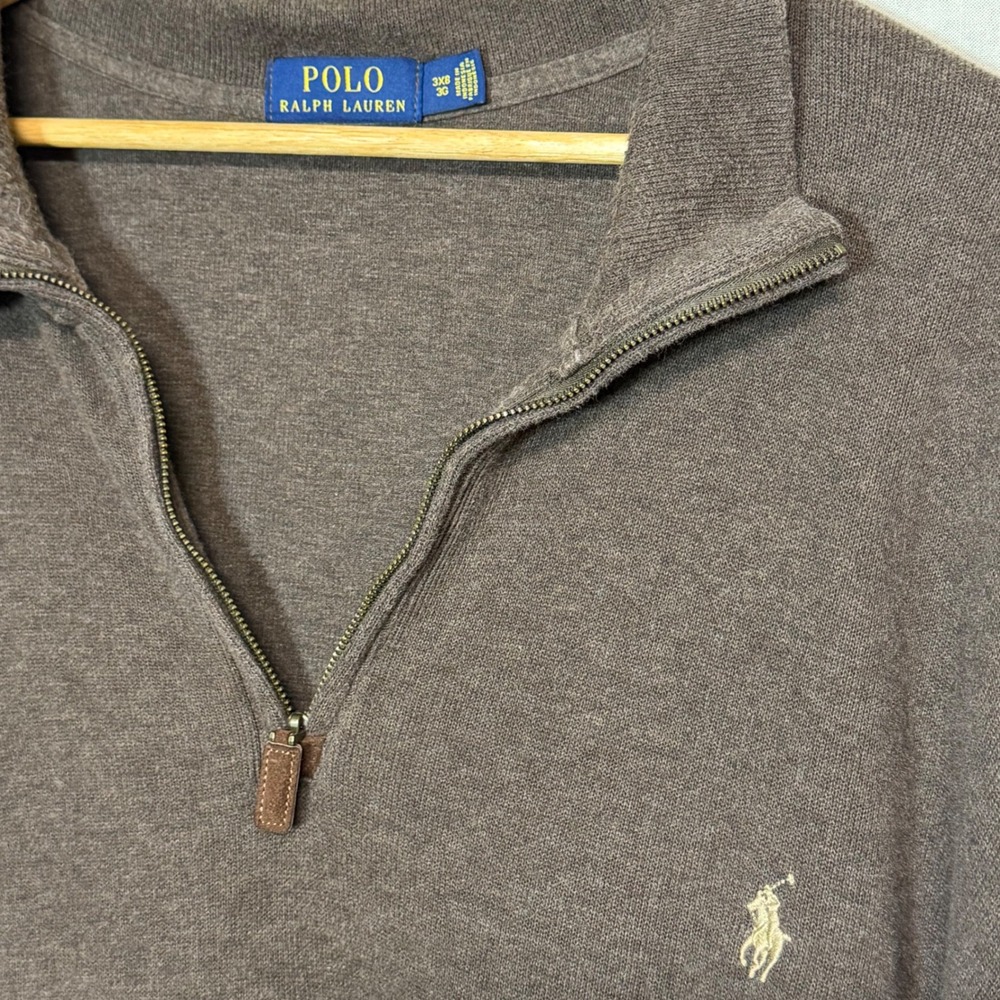 Polo Ralph Lauren Mens 3XB Brown Quarter Zip Pullover Sweater Big & Tall - Picture 3 of 5